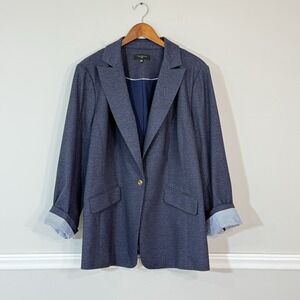 Talbots Classic Chambray Blue Gold Blazer Plus Sz 20W Buisness Office Preppy
